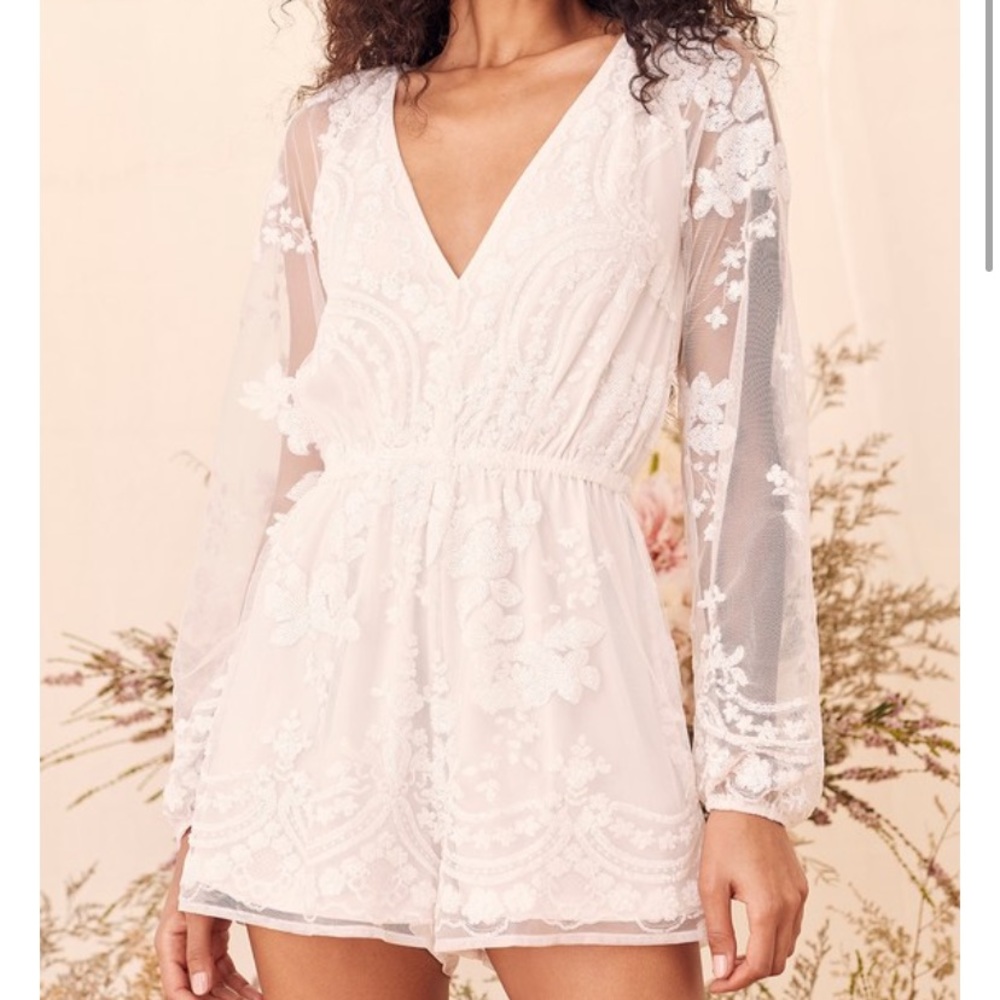 Lulu’s Celebrating Forever White Sequin Long Sleeve Romper